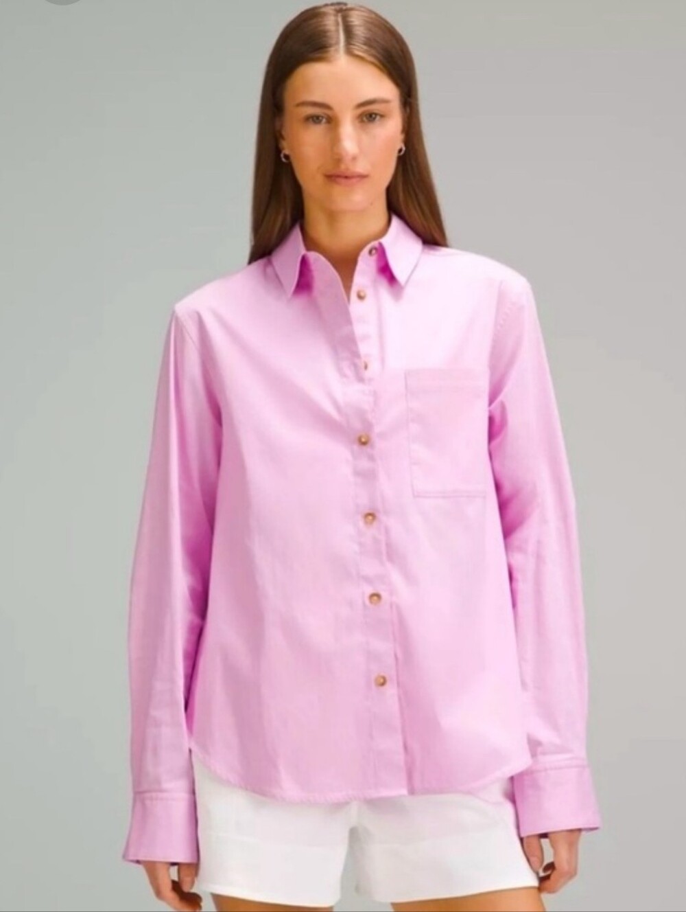 NWT Lululemon Cotton-Blend Poplin Button-Down Shirt Vitapink (L)